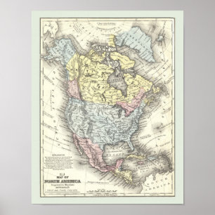 Poster Carte antique de l'affiche de l'Amérique du Nord