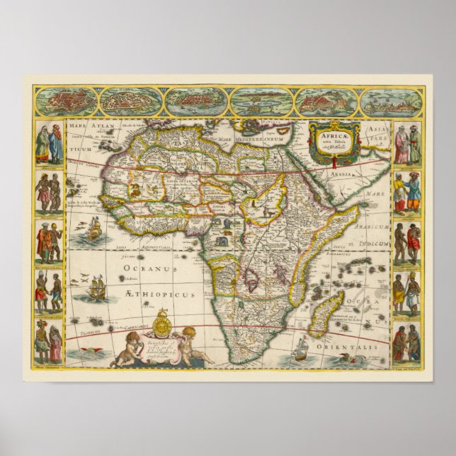 Poster Carte antique de l'Afrique par Hondius et Jansson (Devant)