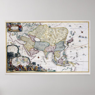 Poster Carte antique de l'Asie   1696