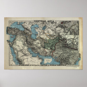 Poster Carte antique de l'Asie Centrale 1885