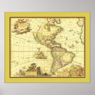 Poster Carte antique de l'hémisphère occidental ~ 1700's