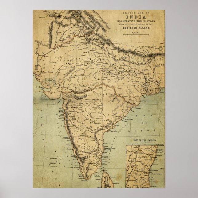 Poster Carte antique de l'Inde au 19ème siècle (Devant)