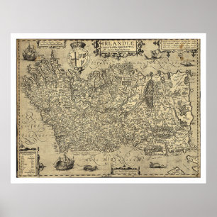 Poster Carte antique de l'Irlande Ortelius dessinée par