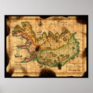 Poster Carte antique de l'Islande
