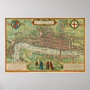 Poster Carte antique de Londres par Braun & Hogenberg