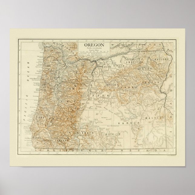 Poster Carte antique de l'Oregon (Devant)