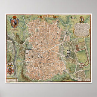 Poster Carte antique de Madrid, Espagne