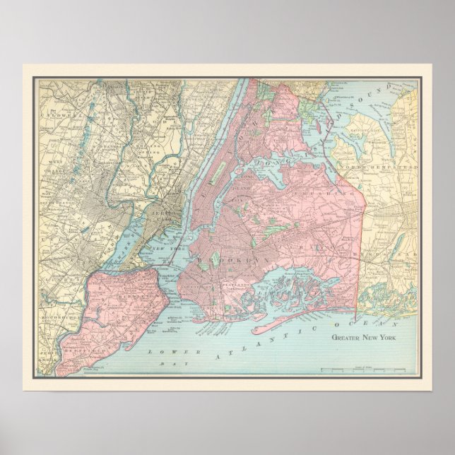 Poster Carte antique de New York City (Devant)