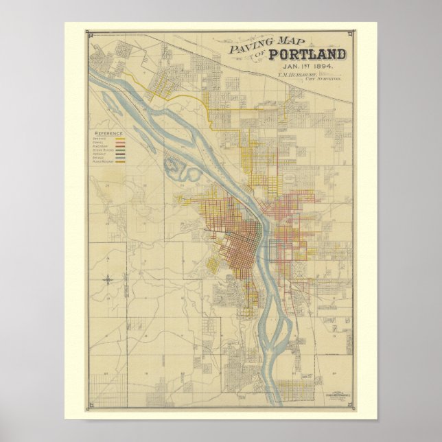 Poster Carte antique de Portland, Oregon (Devant)