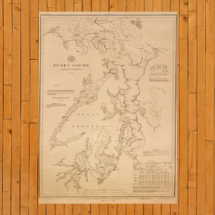 Poster Carte antique de Puget Sound