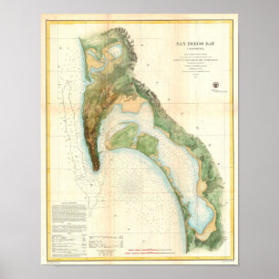 Poster Carte antique de San Diego Bay California
