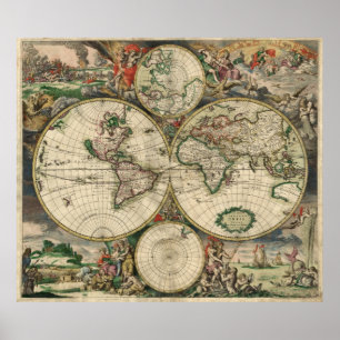 Poster Carte antique de Vieux Monde de l'affiche du monde