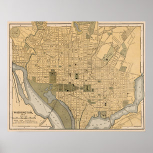 Poster Carte antique de Washington DC