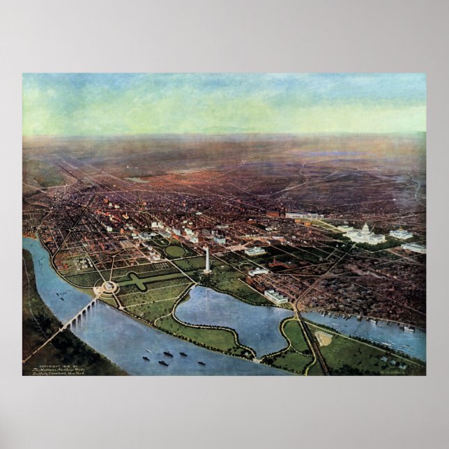 Poster Carte antique de Washington DC et de la rivière Po (Devant)