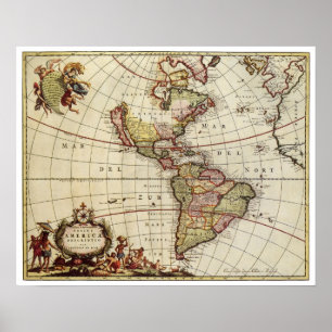 Poster Carte antique des Amériques par Johannes De Ram