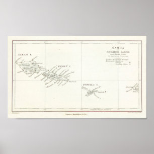 Poster Carte antique des Samoa