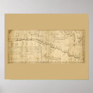 Poster Carte antique Détroits de Bahama carte nautique