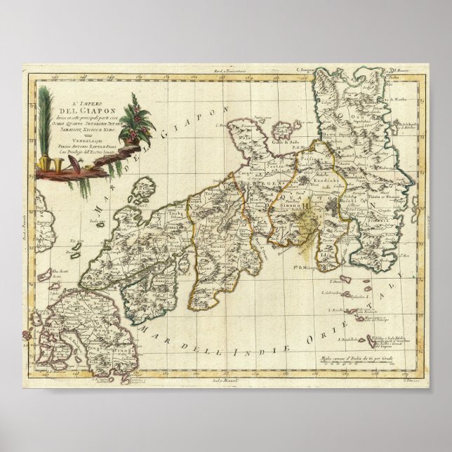 Poster Carte antique du Japon 1785 (Devant)