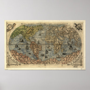 Poster Carte antique du monde en 1565