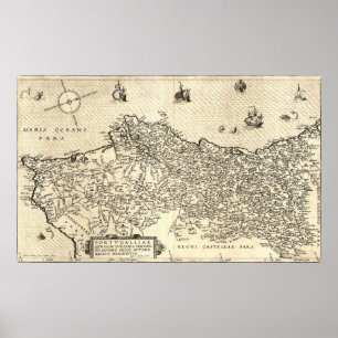 Poster Carte antique du Portugal