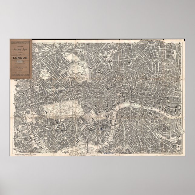 Poster Carte antique extrêmement détaillée de Londres 189 (Devant)