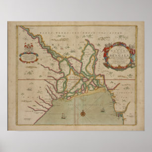 Poster Carte antique Ganges River / Inde, Imprimer l'affi