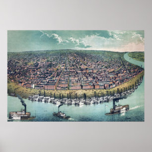 Poster Carte antique Saint Louis Missouri Mississippi