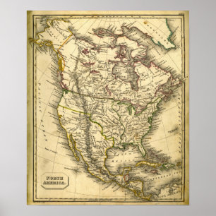 Poster Carte Antquie de l'Amérique du Nord