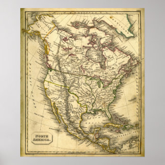 Poster Carte Antquie de l'Amérique du Nord