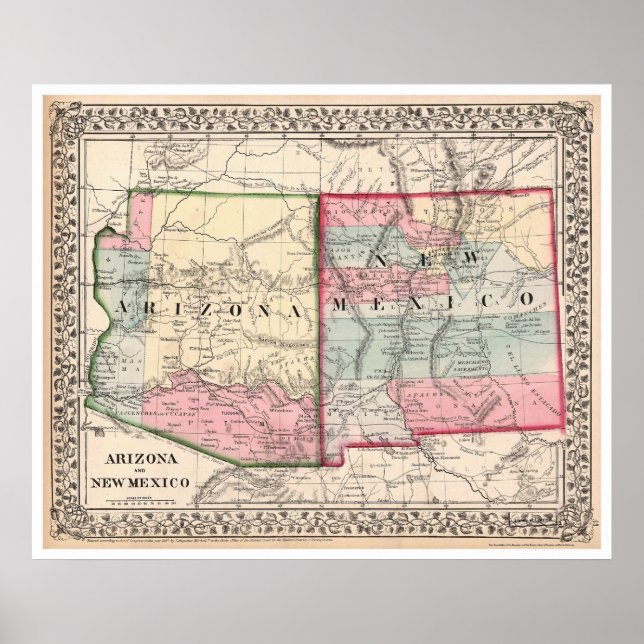 Poster Carte Arizona Nouveau-Mexique 1867 (Devant)