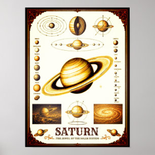 Poster Carte astronomique de Saturne et de ses lunes