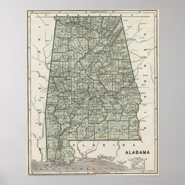 Poster Carte Atlas Alabama (Devant)