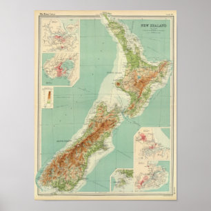 Poster Carte Atlas de la Nouvelle-Zélande