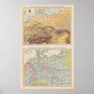 Poster Carte Atlas de l'Europe centrale