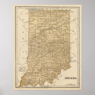 Poster Carte Atlas de l'Indiana
