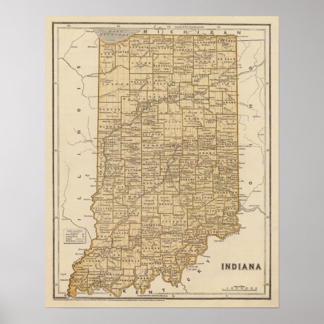 Poster Carte Atlas de l'Indiana (Devant)