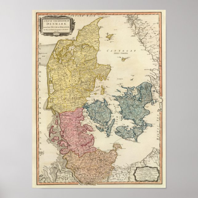 Poster Carte Atlas du Danemark (Devant)