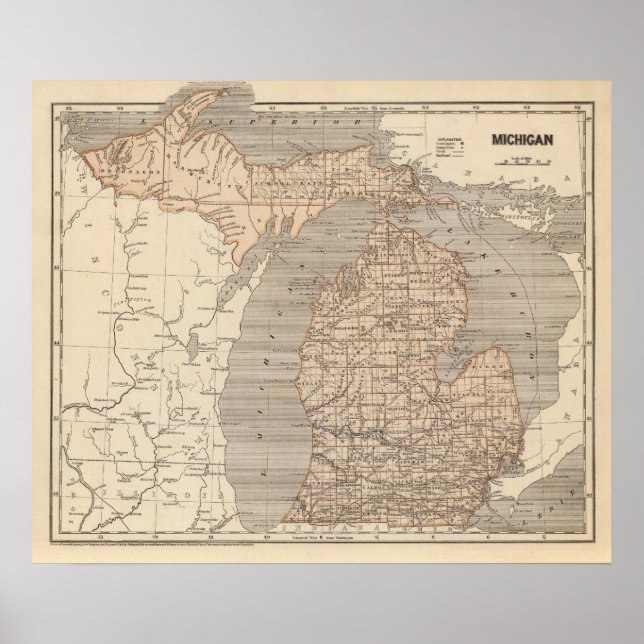 Poster Carte Atlas du Michigan (Devant)
