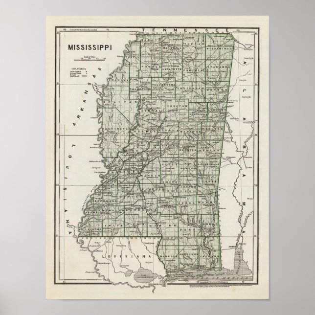 Poster Carte Atlas du Mississippi (Devant)