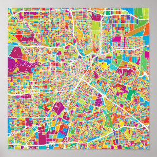 Poster Carte au néon de Houston, le Texas  