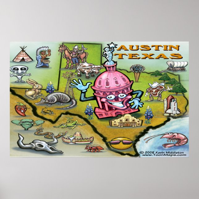 Poster Carte Austin TEXAS (Devant)
