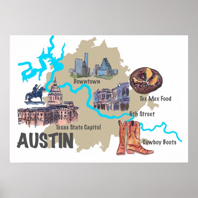 Poster Carte Austin Texas (Devant)