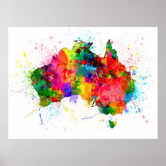 Poster Carte Australie des cisailles de peinture (Devant)