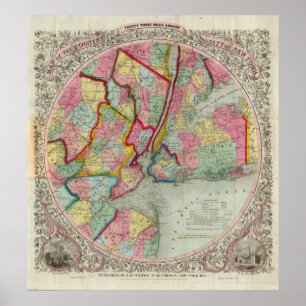 Poster Carte autour de ville de New-York
