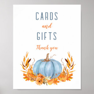 Poster Carte Baby shower Citrouille bleu - Symbole Cadeau