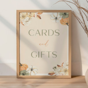 Poster Carte Baby shower citrouille et signe cadeau