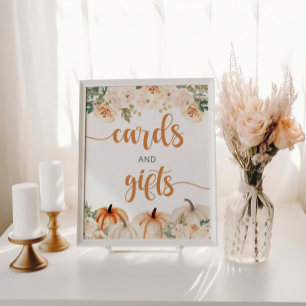 Poster Carte Baby shower citrouille et signe cadeau