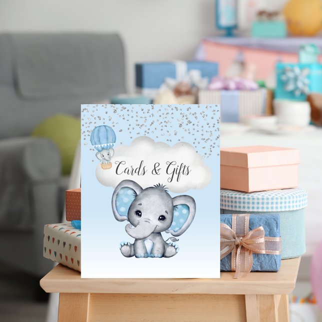 Poster Carte Baby shower Elephant Blue Balloon Cadeaux (Créateur téléchargé)
