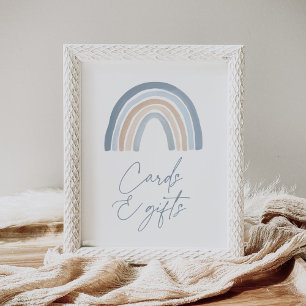 Poster Carte Baby shower et cadeau Blue Boho Rainbow