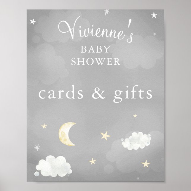 Poster Carte Baby shower et cadeaux Twinkle Star Gris (Devant)